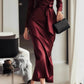 Elegant Satin Long Sleeve V-Neck Gown with Waist Belt Ankle-Length Dress Polished Autumn New Style Cross-Border Dress