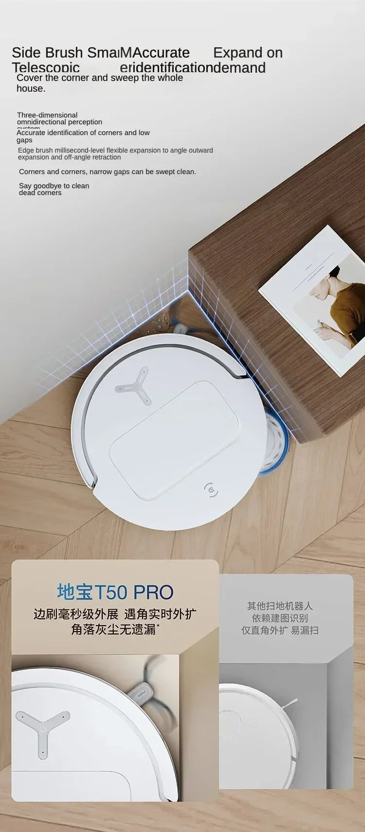 Original Ecovacs Deebot T50 PRO Vacuum Cleaner Robot Chinese Version 15800Pa Hair Zero-tangle Stepless 70°C Hot Water