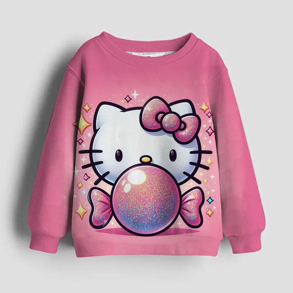 Christmas Kids Sportswear Baby Girls Hello Kitty Clothes Long Sleeve Cartoon Sweatshirt Tops Kuromi Girls Dance Team Hoodie