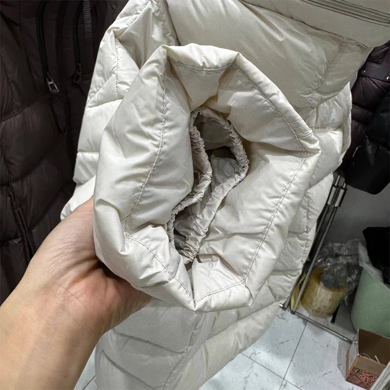 Winter Hooded Warm Mid Length Down Jacket Female Double Zipper Solid Parker Outwears Women 90% White Duck Down Loose Down Jacket