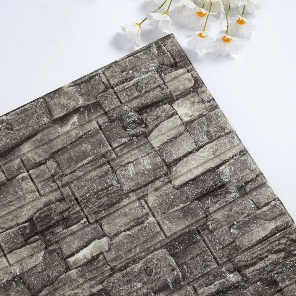 6pcs 3D Foam Wall Panels Self-Adhesive Sticker Waterproof Wallpaper Home Living Room Decor Bathroom Kitchen Decoration Wallpaper