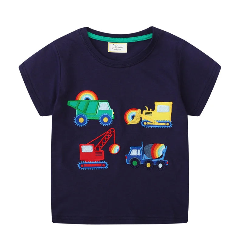 Jumping Meters 2-7T New Arrival Striped Cars Baby Girls Tees Cotton Summer Toddler Clothes Kids Tops Children's Tshirts