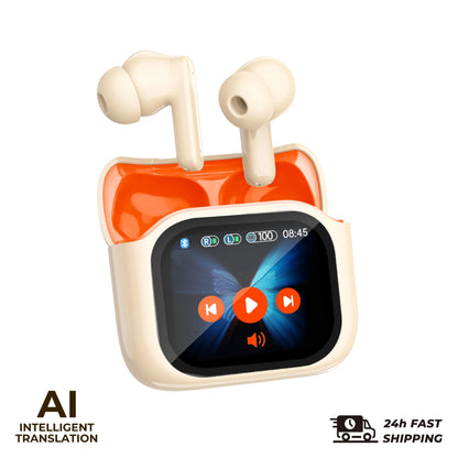 Real Time Translators Headphones with Smart Touch Screen 144 Language Translator Earbuds Noise Canceling Wireless Travel Headset