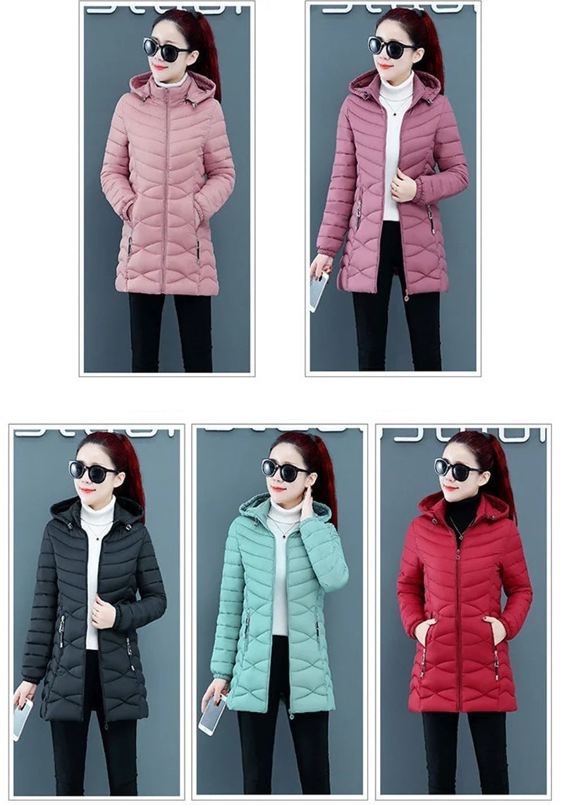 New Women Cotton Coat Autumn Winter Jacket Coat Middle-Aged Elderly Mothers Padded Hooded Keep Warm Down Cotton Overcoat Parkers