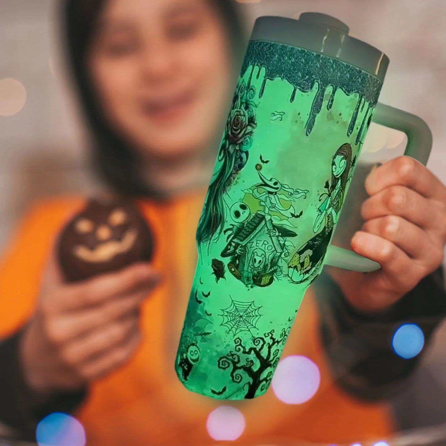 Glow in the Dark Halloween Travel Mug,Insulated Stainless Steel Halloween Coffee Tumbler, Spooky Cups for Adults, Festive Glow i