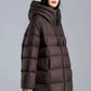 Winter Hooded Warm Mid Length Down Jacket Female Double Zipper Solid Parker Outwears Women 90% White Duck Down Loose Down Jacket