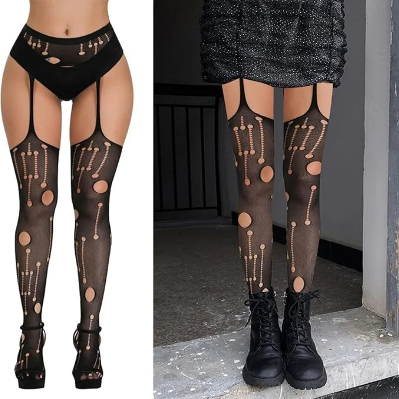 3 Pcs Pantyhose Fishnet Sexy Thigh-High Stockings Suspender Stockings for Women Garter Belt Stockings Hollow Out Pattern Tights