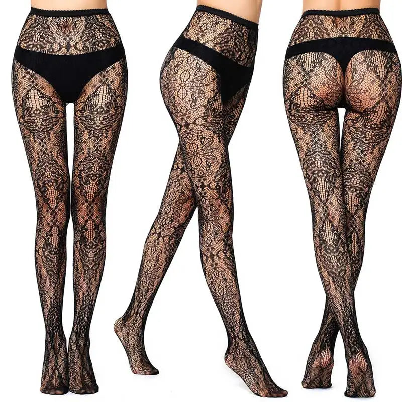 Sexy Mesh Stockings Print Patterns Flower Heart Skull Nylon Push Up  Slim Women Fishnet Tights Y2k Party Club Gothic Pantyhose
