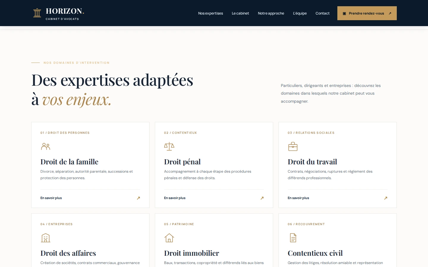 Horizon Avocat — Site Web pour Cabinet d’Avocats